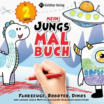 Abbildung von Mein Jungs Malbuch Fahrzeuge, Roboter, Dinos und andere coole Motive, die kleine Rabauken begeistern (ab 2 Jahren)