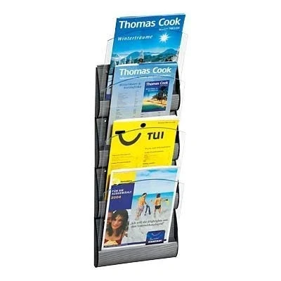 Abbildung von PAPERFLOW Integral Wandprospekthalter DIN A4 4 Fach silber, transparent
