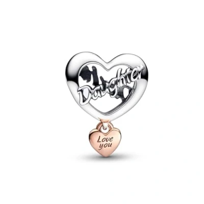 Abbildung von PANDORA Love You Daughter Her Charm aus Sterling Silber und rosévergoldeten Metalllegierung Moments Collection, kompatibel Armbänder, 782327C00