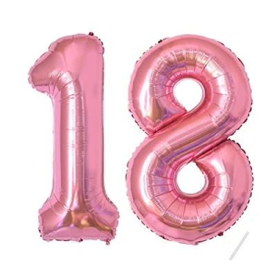 Abbildung von Geburtstag zahlen luftballon 18 jahre Folienballon Rosa in 40&quot; 101cm Geburtstagsdeko Ballon Zahl Deko zum fliegt mit Helium für Männer Frauen 18.Geburtstagsparty Jubiläum