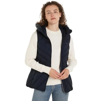 Abbildung von Tommy Hilfiger Damen Weste Chevron Vest Steppweste mit Kapuze, Blau (Desert Sky), 3XL