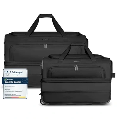 Abbildung von REDOLZ Zwei Trolley Reisetaschen M (55 cm) und L (70 mit Rollen Volumen Dehnfalte erweiterbar 2 teiliges Set (M+L) für Männer &amp; Frauen extra Bodenfach (Duffle Essentials)