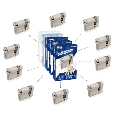 Abbildung von GERCAR Pro Gleichschließend 10x Halbzylinder 30/10 Set Garagentor Profil inkl. 50 Schlüssel 40 mm Garagentorschloss 10er Zylinder Länge: 40mm, A:30 B:10 Schließsystem