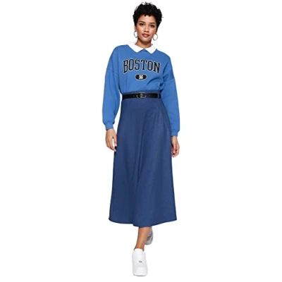 Abbildung von TRENDYOL Damen Maxi A Linie Webstoff Skirt, Indigo, 38