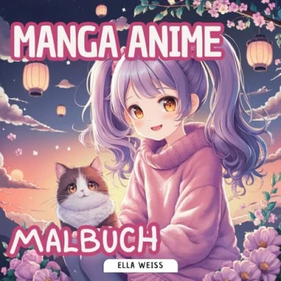 Abbildung von Manga Anime Malbuch für Mädchen ab 9 Jahren Cooles Geschenk &amp; Teenager: 50 wundervolle Motive (Kawaii Katzen, Shiba Hund, Pferde, Shojo) zum Ausmalen Entspannen