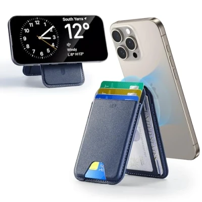 Abbildung von ESR für Magsafe Wallet(HaloLock), Kompatibel mit Kartenhalter, iPhone Wallet Ständer, 16/15/14/13/12 Serie,Nicht 13/12 Mini, 8 Veganes Leder, Dunkelblau