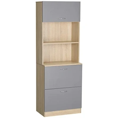 Abbildung von HOMCOM Küchenbuffet Küchenschrank Multi Ordner 2 Schubladen 1 Schrank + große Platte 60 x 38 168 cm MDF grau