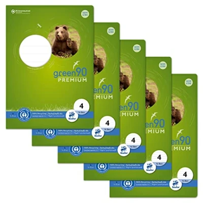 Abbildung von Staufen Green Heft DIN A4, Lineatur 4 (9mm liniert), 16 Blatt, premiumweißes 90g/m² Recyclingpapier, runde Ecken verhindern „Eselsohren“, verschiedene Motive (keine Auswahl möglich), 5 Stück