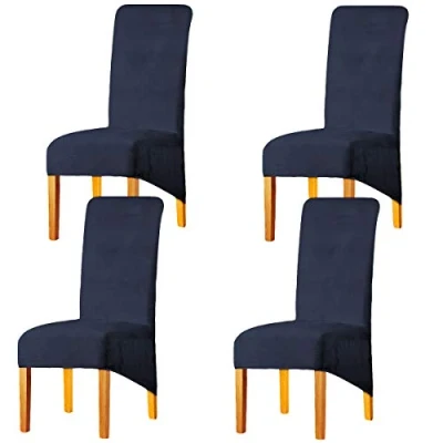 Abbildung von LANSHENG Stretchy XL Stuhlbezüge für Esszimmerstühle, Stretch Spandex mit Gummiband Stuhlbezug,Velvet Large Dining Chair Schonbezüge Restaurant Hotel Party Bankett (Marine,4er Set (Groß))