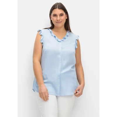 Abbildung von Sheego Hemdbluse, Damen, Größe: 40, Mittelblau