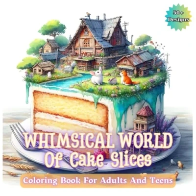 Abbildung von Whimsical World of Cake Slices Grayscale Coloring Book for Adults and Teens: Featuring Delightful Designs Miniature Worlds on Toppings Relaxation Creativity.