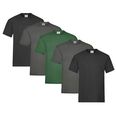 Abbildung von Fruit of the Loom Herren Regular Fit T Shirt Heavy Cotton Tee 5 Pack,2X Schwarz + 2X Graphit 1x Flaschengrün 1 HL Kauf Notizblock L