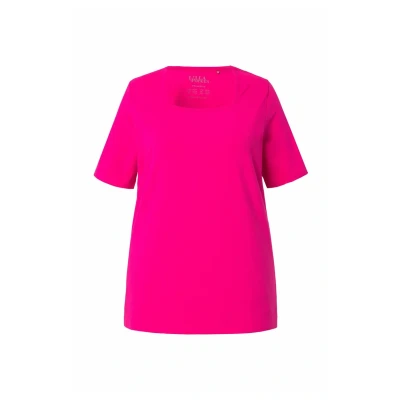 Abbildung von Ulla Popken Alinie Carreeausschnitt Halbarm Tshirt basic, Damen, Größe: 50/52, Magenta pink