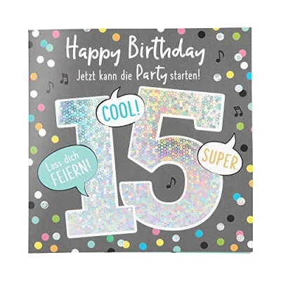 Abbildung von Depesche 11515 025 Zahlenkarte zum 15. Geburtstag mit Musik, veredelte Klappkarte originellem Innentext, inkl. Umschlag, Format 15,5 x cm