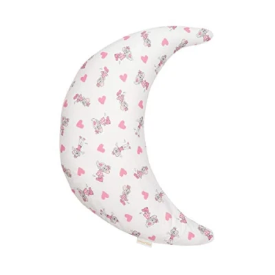 Abbildung von pic Bear Stillmond &amp; Schmusekissen Happy 120 cm anschmiegsames Stillkissen Bauchstützkissen Kuschel Lesekissen geräuscharme EPS Microperlen Füllung TÜV Zertifiziert (Edda Herzen rosa)