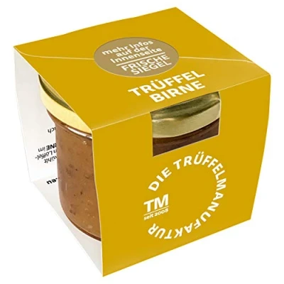 Abbildung von Die Trüffelmanufaktur Feinkost Trüffel Birnen Chutney mit 10 % echtem schwarzem Trüffel, Brotaufstrich vegan und vegetarisch, süß fruchtiger Relish Aufstrich im 110 g Glas