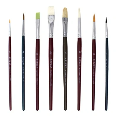 Abbildung von Artway Pinselset Nylon , Wildschwein Zobel &amp; Naturhaarborsten Rund Flach Katzenzungenpinsel 8 Pinsel