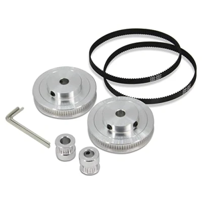 Abbildung von Zeberoxyz 2 Stück Set GT2 Synchronrad 20&amp;80 Zähne 8mm Bohrung Aluminium Zahnriemenscheibe mit Länge 250mm Breite 6mm Riemen (20 80T 8B 6)