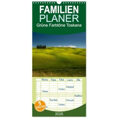 Abbildung von Familienplaner 2025 Grüne Farbtöne Toskana mit 5 Spalten (Wandkalender, 21 cm x 45 cm), CALVENDO