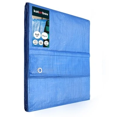 Abbildung von KOTARBAU® Gewebeplane 6x8 m Blau 75g/m2 Abdeckplane Verstärkten Ösen Schutzplane Bauplane Wasserdicht Reißfest Industrieplane Jede Wetterlage