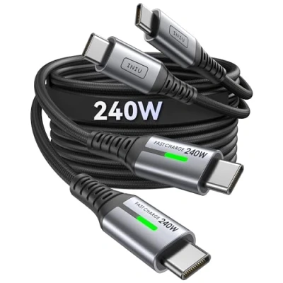 Abbildung von INIU 240W USB C Kabel, [2 Pack 1m] PD Schnellladekabel auf C, Nylon Geflochten Ladekabel Ladegerät für iPhone 16 15 Pro Max Samsung Galaxy S23 S22 Pixel 7 iPad MacBook Air usw