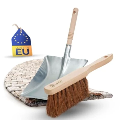 Abbildung von Novaliv 1x Kehrschaufel Set verzinkt Kokos Handfeger und Schaufel Kehrset Kehrgarnitur Dustpan and Brush HandKehrset Kokosborsten Besen Handbesen