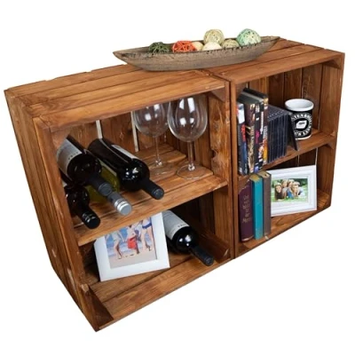 Abbildung von Kistenkolli Altes Land 2er Set Obstkiste Johanna Aufbwahrungsbox Weinkisten Regalkisten Aufbewahrungskisten Standregal Holzkisten Bücherregal Weinregal (2er Ocker Quer)