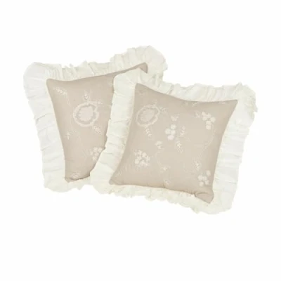 Abbildung von Loberon Kissenhülle 2er Set Clarissa, liebevolle Blütenstickerei, hübscher Rüschensaum, Romantik Look, Kissenbezug, Wohntextilien, Wohn Accessoires, Baumwolle, grau