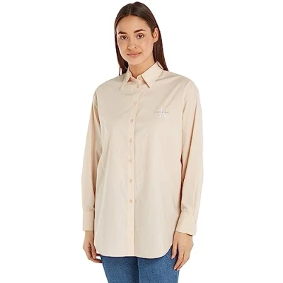 Abbildung von Calvin Klein Jeans Damen Loose MONOLOGO Shirt J20J221866 Gewebte Oberteile, Beige (Putty Beige), XL