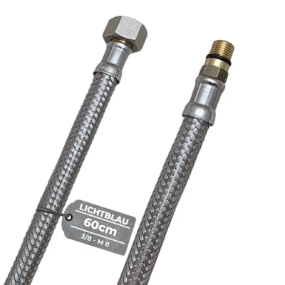 Abbildung von LICHTBLAU Knickfester Edelstahl Schlauch I 60cm 3/8 Zoll auf M8 kurz geeignet für Trinkwasser Wasserhahn Eckventil Panzerschlauch Küchenarmatur