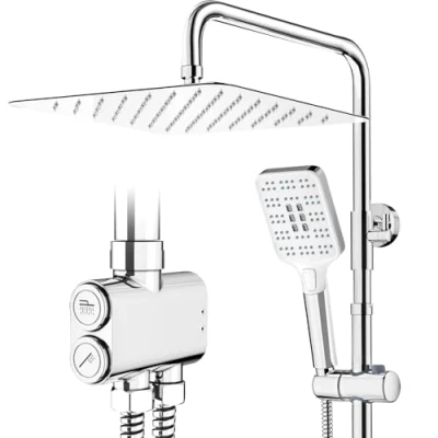Abbildung von Rainsworth Duschsystem ohne Armatur Chrom 30 x cm eckig Regendusche und 3 Strahlarten Duschkopf, mit Umsteller aus Messing,Duschsäule Duschset für Dusche