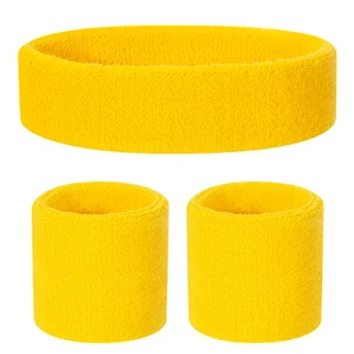 Abbildung von ONUPGO Kinder Schweißbänder Stirnband Armband Set Athletisches Baumwollschweißband für Sport (1 + 2 Armbänder)
