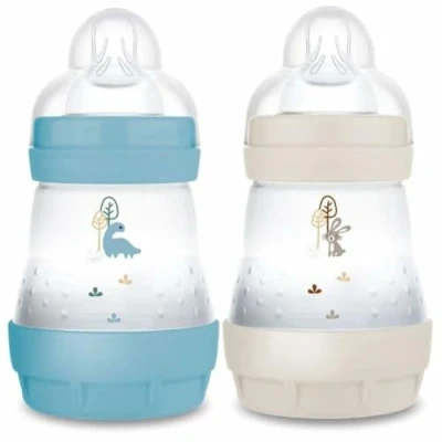 Abbildung von MAM Easy Start Anti Colic Babyflasche, 0+ Monate, langsamer Fluss (2 x 160 ml) Ocean + Sand Flasche zur Reduzierung von Koliken und Beschwerden des Babys Babyflasche zum Stillen geeignet