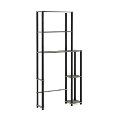 Abbildung von Furinno Platzsparender WC Schrank mit 4 Ablageflächen, Französische Eiche Grau/Schwarz, 22.86 x 78.9 165.35 cm
