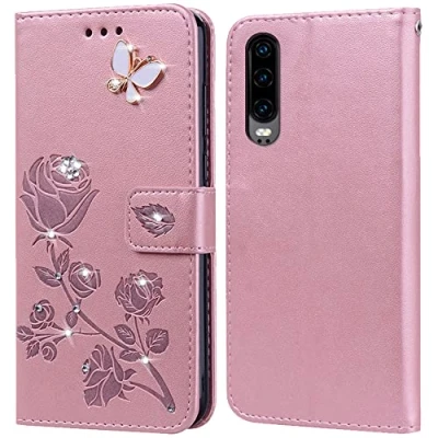 Abbildung von Hülle für Huawei P30 Handyhülle,Klappbar Tasche Case,Standfunktion,Kartenfach,Silikon Bumper,Stoßfeste Schutzhülle Cover