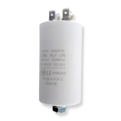 Abbildung von DEKAROX Universal Kondensator 18µF 450V Ø40x70mm mit 6.3mm AMP Steckfahnen Befestigungsschraube M8 CBB60 Motorstart und Laufkondensator für elektrische Haushaltsgeräte