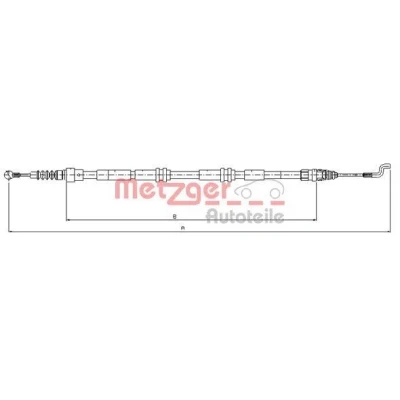Abbildung von METZGER 10.7394 Handbremsseil hinten links, rechts, links 1297/1005 COFLE VOLKSWAGEN: Transporter 5 Kastenwagen, Bus