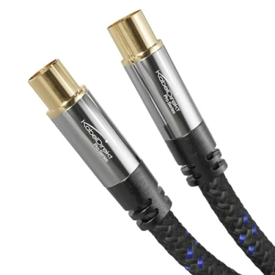 Abbildung von KabelDirekt 4K Antennenkabel, Koaxialkabel, TV Kabel Nylon 2 m Fernsehkabel mit bruchfestem Metallstecker für digitales &amp; analoges Fernsehen (Antennenstecker auf Buchse DVB C/DVB T/DVB S)