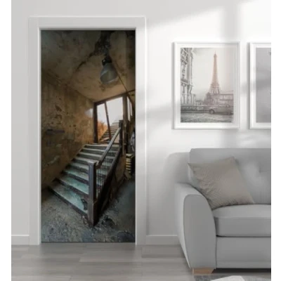 Abbildung von MyMaxxi Tür bekleben mit Türtapete Selbstklebend 90x200 Alte Treppe verschönern Türfolie Türaufkleber XXL Aufkleber Folie Türposter Türklebefolie alt Patina Shabby