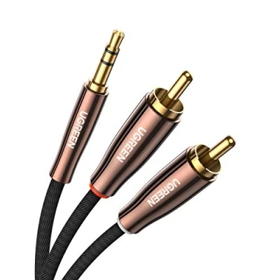 Abbildung von UGREEN Cinch Kabel 2M auf Klinke 3,5 Chinch Audiokabel für Smartphones, Tablets, Heimkino, Lautsprecher, Stereoanlage, TV usw. Nylon Ummantelung, Vergoldeter Stecker