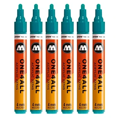 Abbildung von Molotow One4All 227HS Acryl Marker (4,0 mm Strichstärke, hochdeckend und permanent, UV beständig, für fast alle Untergründe) 6 Stück Farbe 206 lagunen blau