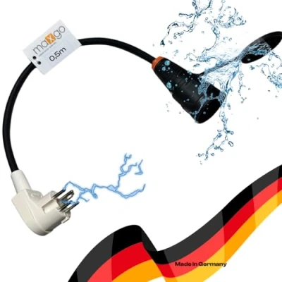 Abbildung von Adapter Kabel Starkstrom Leitung Perilex Winkelstecker 16A auf Schuko Kupplung von PCE H07RN F 3G2,5 mm² Gummischlauchleitung Camping 0,5m Made in Germany schwarz