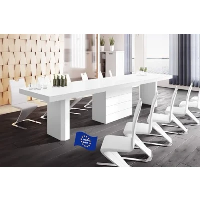 Abbildung von HU Design Esstisch HE 444 Hochglanz oder Matt/ausziehbar auf 5 Verschiedene Maße 160/223 / 286/349 412 cm (Weiß Matt/Weiß Kombination)
