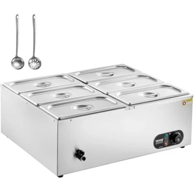 Abbildung von VEVOR kommerzieller Speisenwärmer 6 x 5 Qt Speisebehälter (1/3 Größe), elektrische Warmhalteplatte, 1500 W professionelles Buffet Set aus Edelstahl, Bain Marie, 3085 C Temperaturregelung
