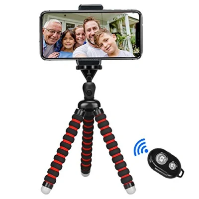Abbildung von Handy Stativ, tragbar und flexibel, Halterung mit kabelloser Fernbedienung Universal Clip für Smartphone, Android Handy, Kamera, Sportkamera GoPro