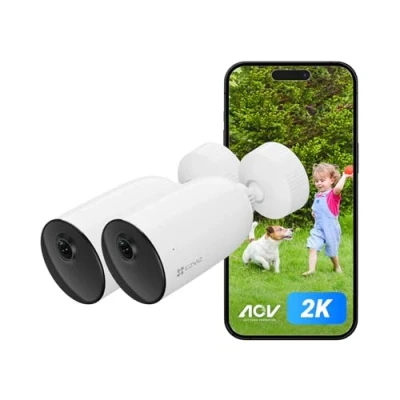 Abbildung von EZVIZ 3MP Akkukamera aussen, Kabellose WLAN 6 Überwachungskamera mit AOV Modus, KI Personen /Fahrzeugerkennung, aktive Verteidigung und Farbnachtsicht, CB3 2 Pack