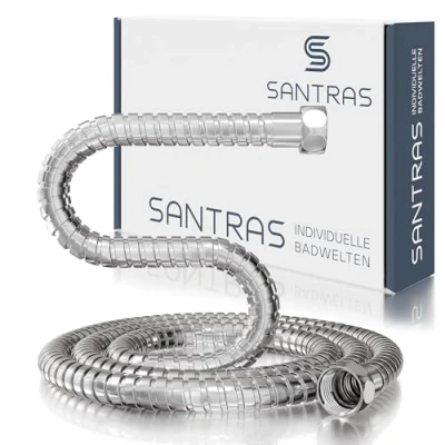 Abbildung von SANTRAS® Metall Duschschlauch PREMIUM 0,80 m lang mit Wassersparer in Chrom Besonders flexibeler Brauseschlauch DURCHFLUSSBEGRENZER Edelstahloptik