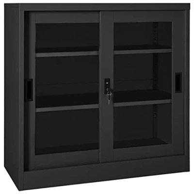 Abbildung von vidaXL Schrank mit Schiebetür Büroschrank Aktenschrank Büromöbel Metallschrank Stahlschrank Lagerschrank Universalschrank Anthrazit 90x40x90cm Stahl