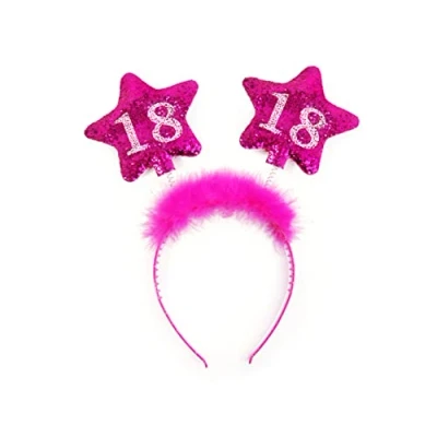 Abbildung von partydeco Haarreif, Haarreif mit schwingenden Glitzer Sternen für 18. Geburtstag pink