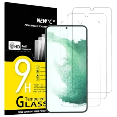 Abbildung von NEW&#039;C 3 Stück, Panzer Schutz Glas für Samsung Galaxy S22+ / S22 Plus, Displayschutzfolie kratzfest ohne Luftblasen sehr robust (0,26 mm HD, ultratransparent), Härtegrad 9H,
